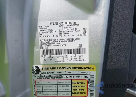 2013 Ford F150 Supercrew z USA, uszkodzony, nr VIN 1FTFW1ET1DFD73701